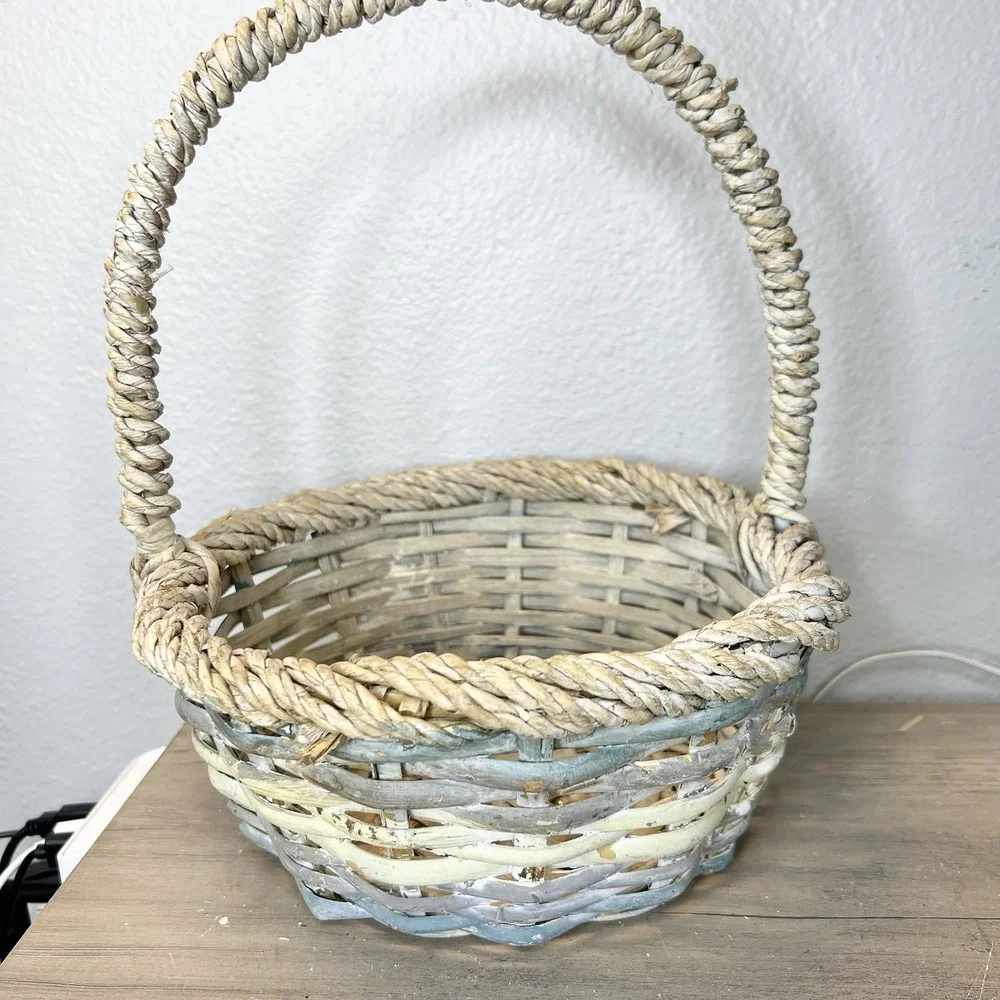 Vintage Wicker Basket with Handle 9x3.25x11.5 Rustic Farmhouse‎ Decor